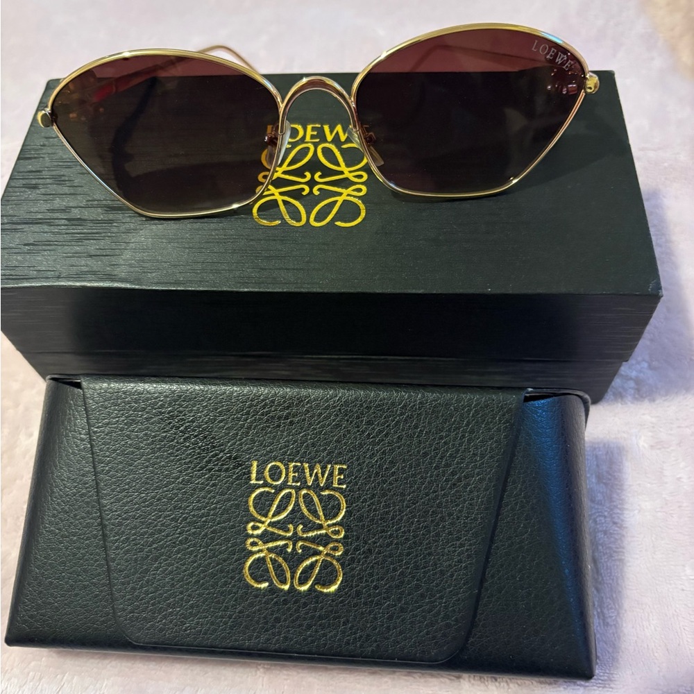 Loewe Gold Metal Frame Sunglasses with Brown Lenses